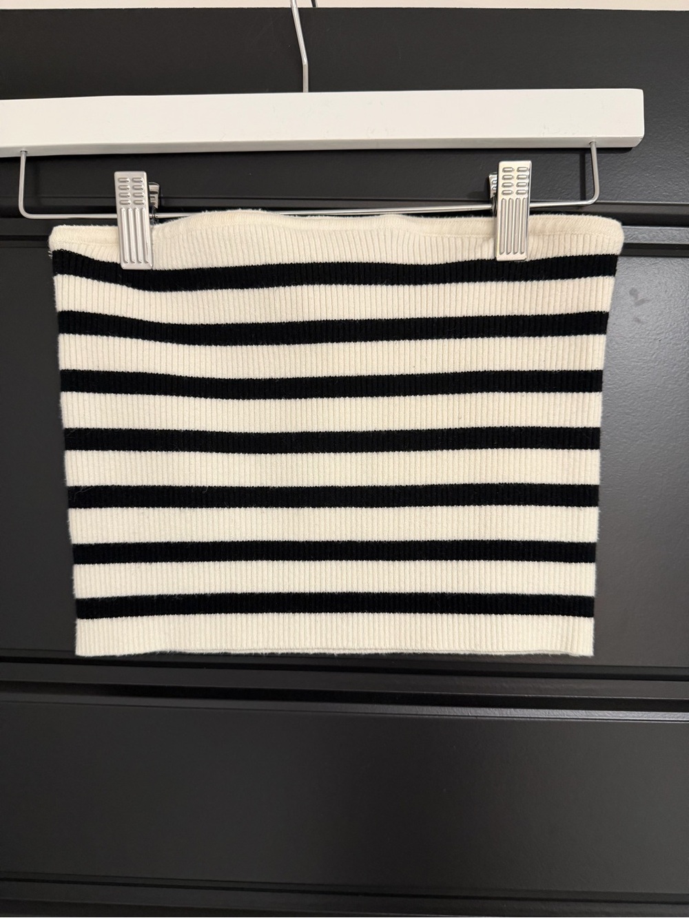 Edikted Black & Cream Striped Ribbed Tube Top Size M